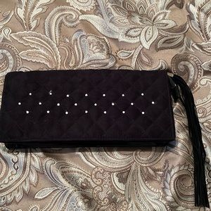 Victorias Secret black clutch with rhinestones and tassel. Faux suede - New